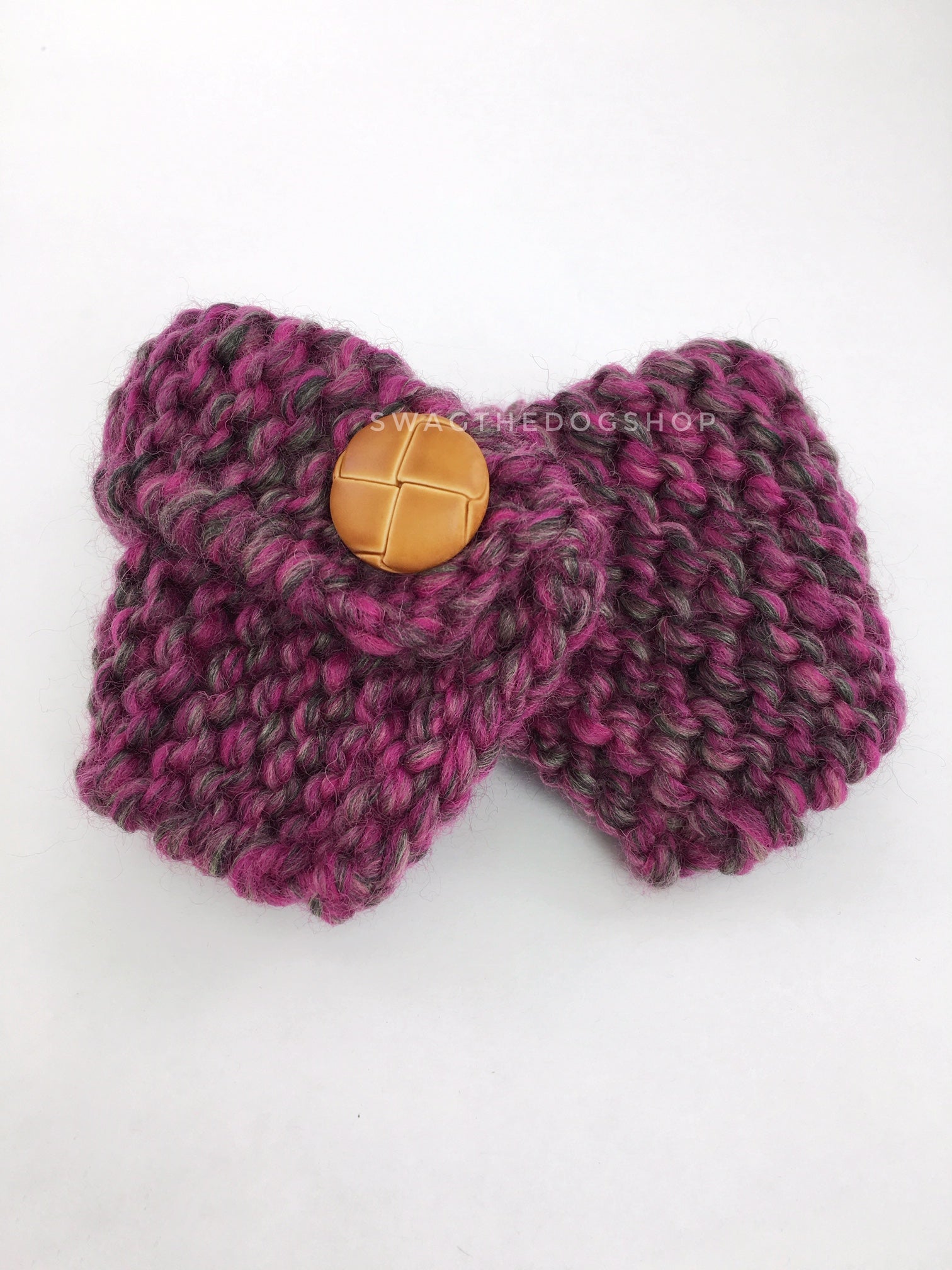 Berries Swagsnood - Product Front View. Pink Gray Mixed Color Dog Snood with Accent Button