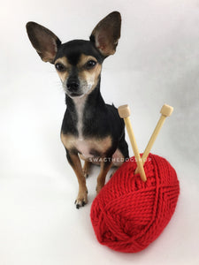 Christmas Red Swagsnood - Yarn with Cute Chihuahua Dog. Bright Red Color Dog Snood with Accent Button