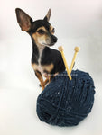 Denim Blue Tweed Swagsnood - Yarn with Cute Chihuahua Dog. Dark Denim Color with White Speck Tweed Dog Snood with Accent Button