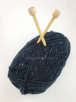 Denim Blue Tweed Swagsnood - Yarn View. Dark Denim Color with White Speck Tweed Dog Snood with Accent Button