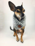 Heather Light Gray Swagsnood - Full Front View of Cute Chihuahua Dog Wearing Heather Light Gray Color Dog Snood  with Accent Button with Accent Button