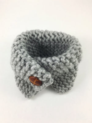 Heather Light Gray Swagsnood - Product Above View. Heather Light Gray Color Dog Snood with Accent Button