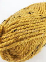 Honey Mustard Tweed Swagsnood - Close Up View of Yarn. Honey Mustard Color with Black Speck Tweed Dog Snood with Accent Button