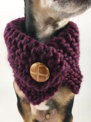 Plum Swagsnood - Close Up Neck View of Cute Chihuahua Dog Wearing Plum Color Dog Snood with Accent Button