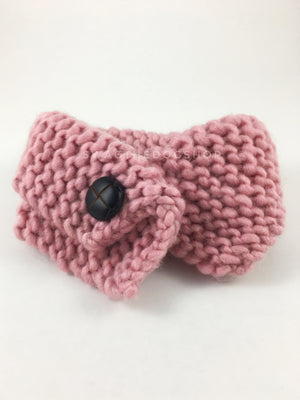 Rosewater Swagsnood - Product Front View. Dusty Rose Pink Color Dog Snood with Accent Button