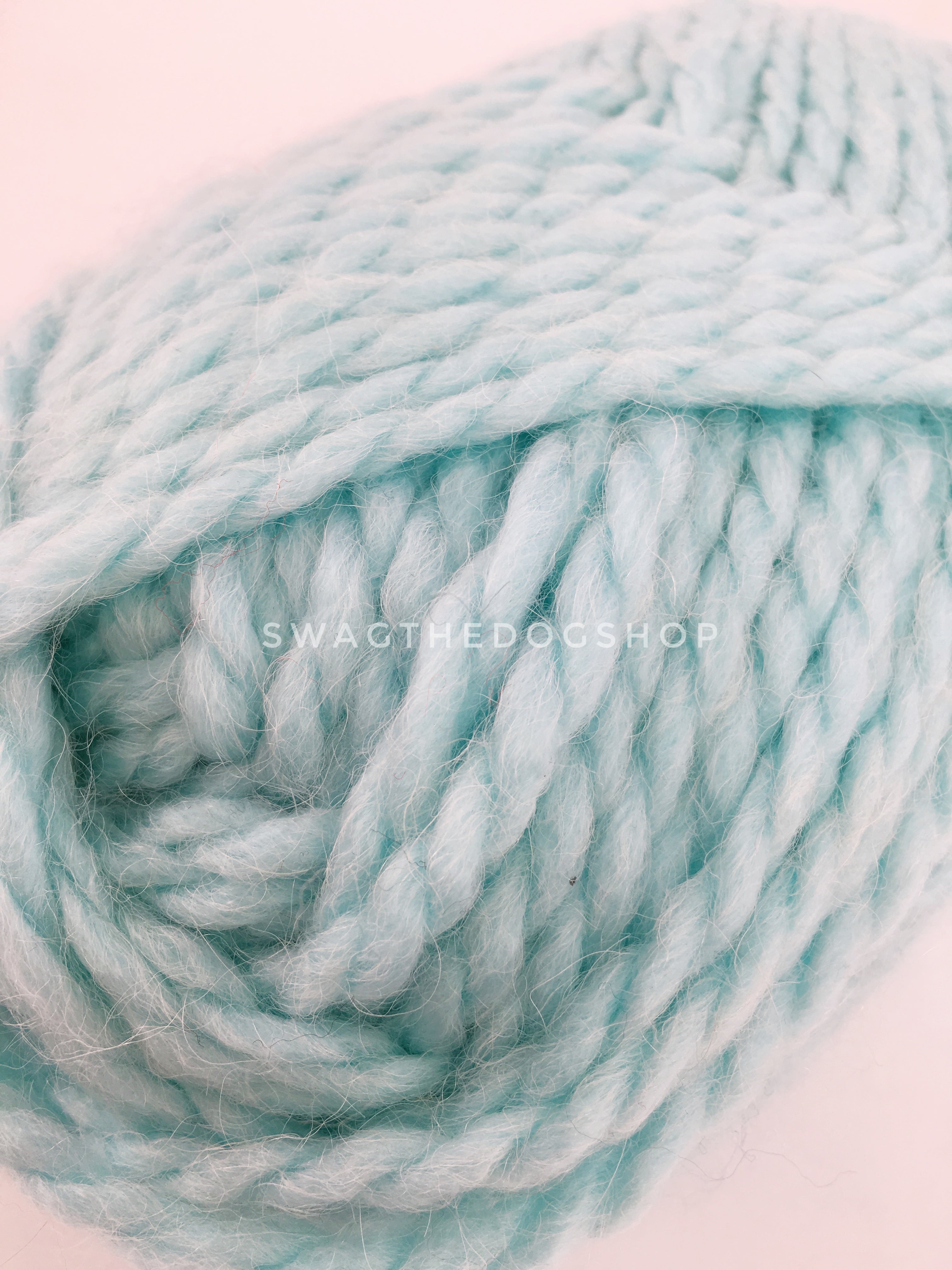 Turquoise Swagsnood - Close Up of Yarn View. Turquoise Color Alpaca Yarn Dog Snood with Accent Button
